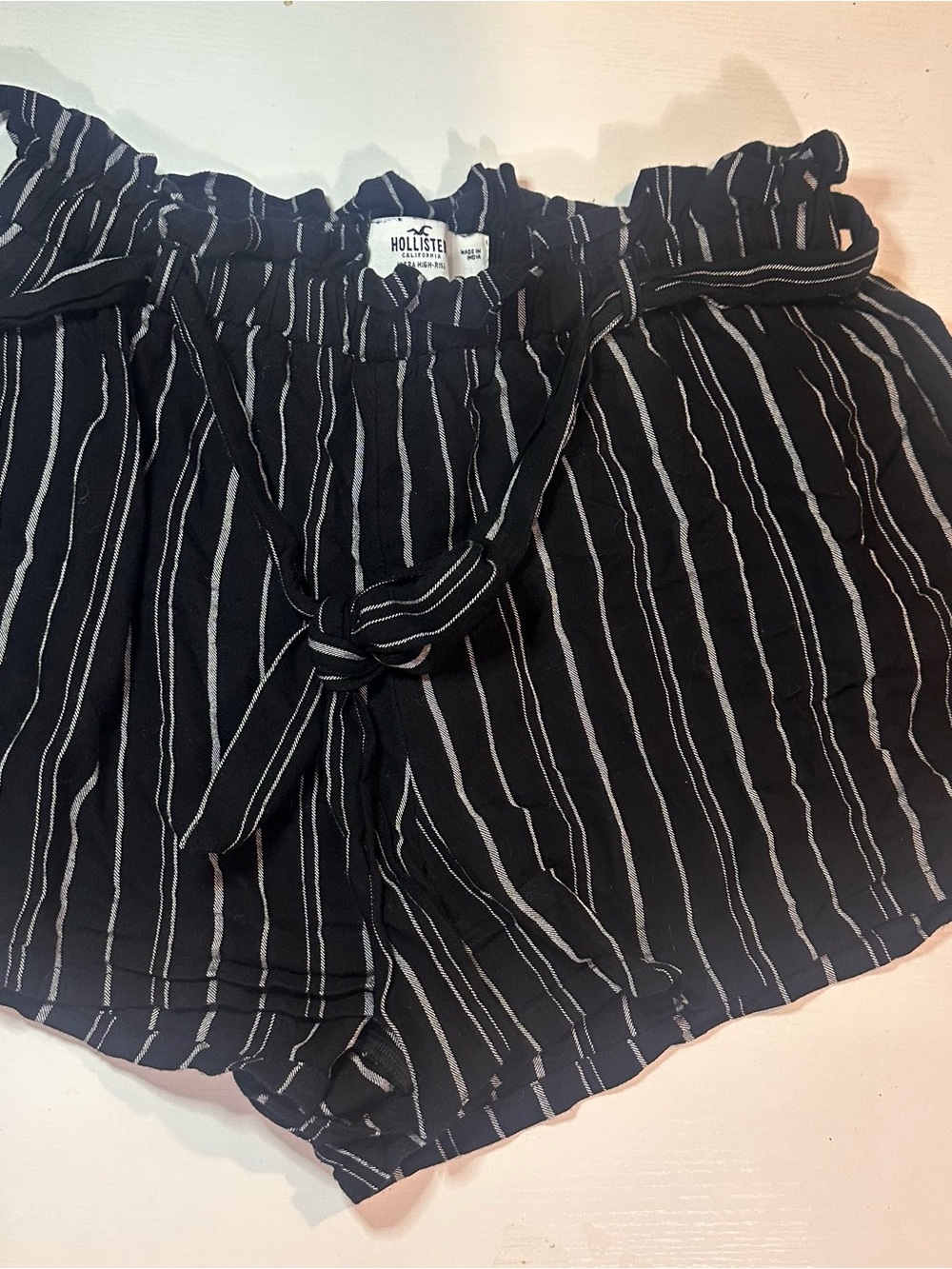 Hollister Black and White Vertical Stripe High-Waist Shorts